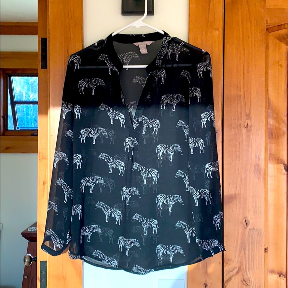Black Banana Republic blouse with Zebra icons/print